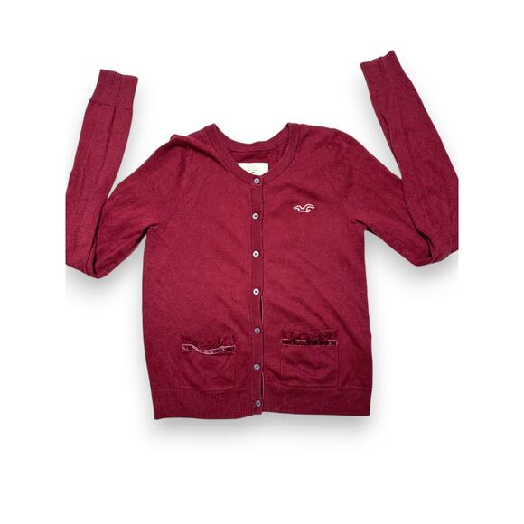Y2K Hollister Burgundy Button-Up Cardigan With Pockets Size Medium - Picture 2 of 12